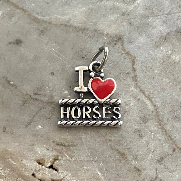 Sterling Silver 925 "I Love Horses" Red Heart Charm Pendant Equestrian Horse - Picture 1 of 12